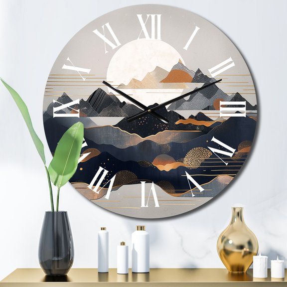 Designart "Daring Mountain Horizons III" Abstract Landscape Oversized Wall Clock