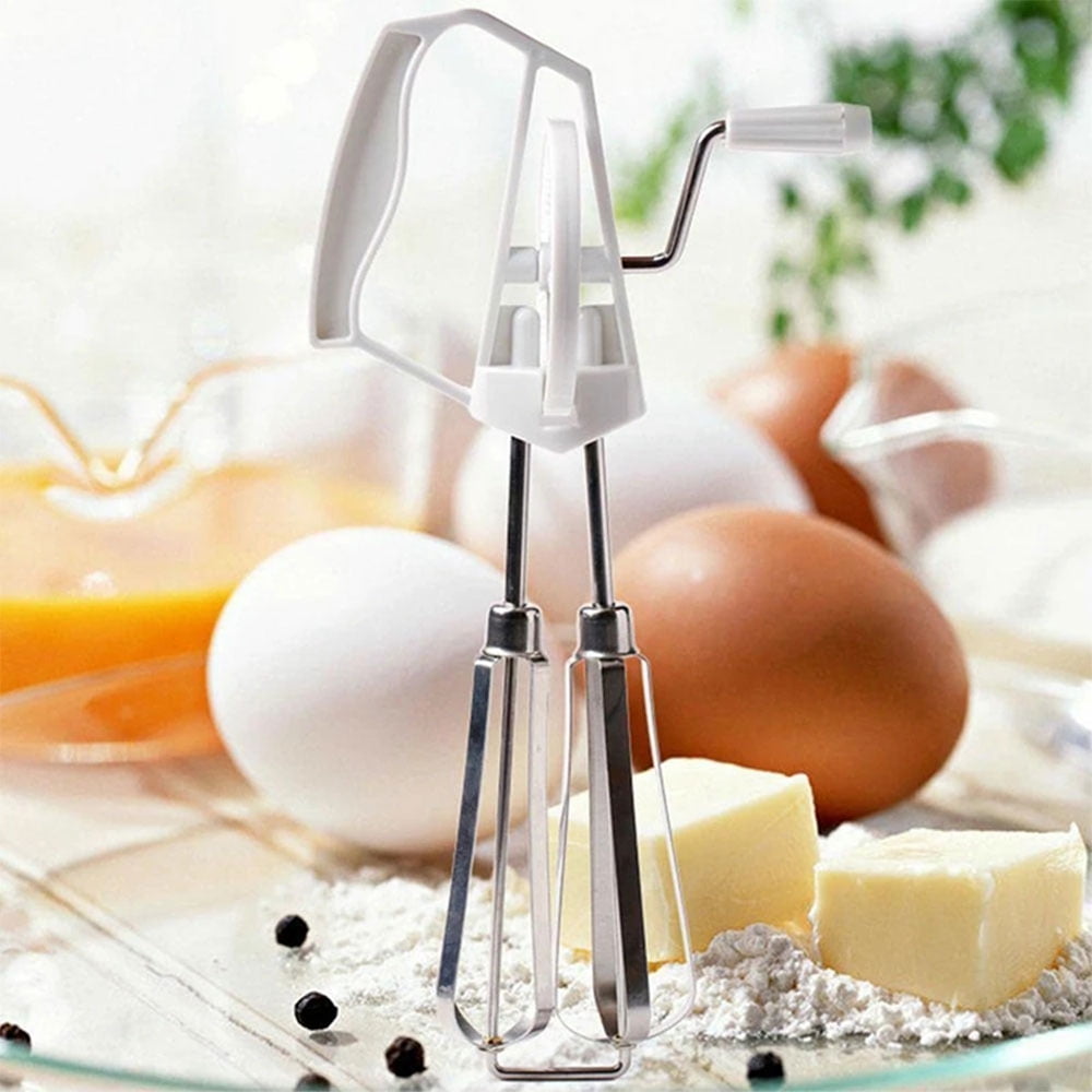 Harfington Kitchen Metal Handheld Rotary Egg Milk Cream Whisk Blender Mixer Silver Tone Black 2pcs