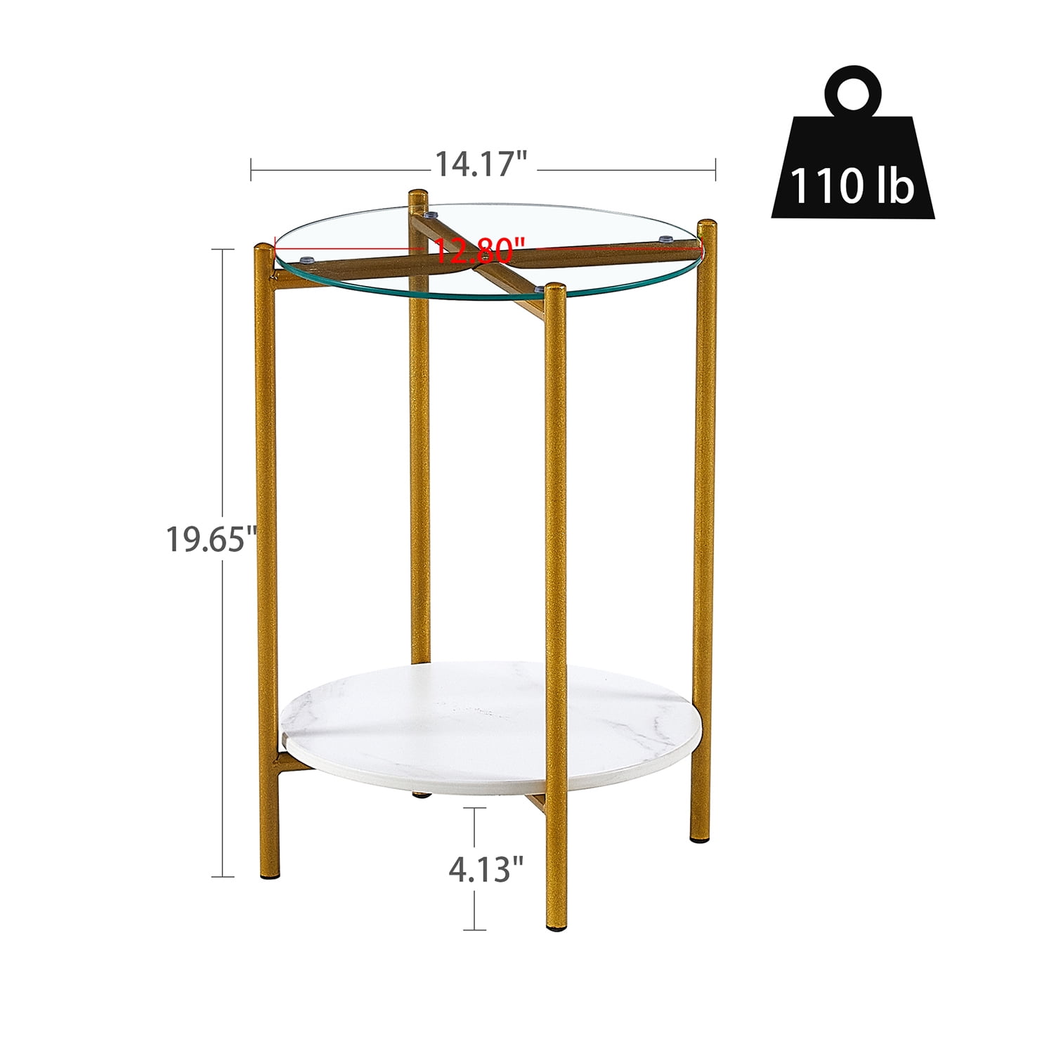 Kadyn 2-layer Round Coffee Table, Metal End Table with Tempered Glass and Marble Tabletop, Small Accent Sofa Table Side Snack Table for Living Room, White Kadyn 2-layer Round Coffee Table, Metal End Table with Tempered Glass and Marble Tabletop, Small Accent Sofa Table Side Snack Table for Living Room, White