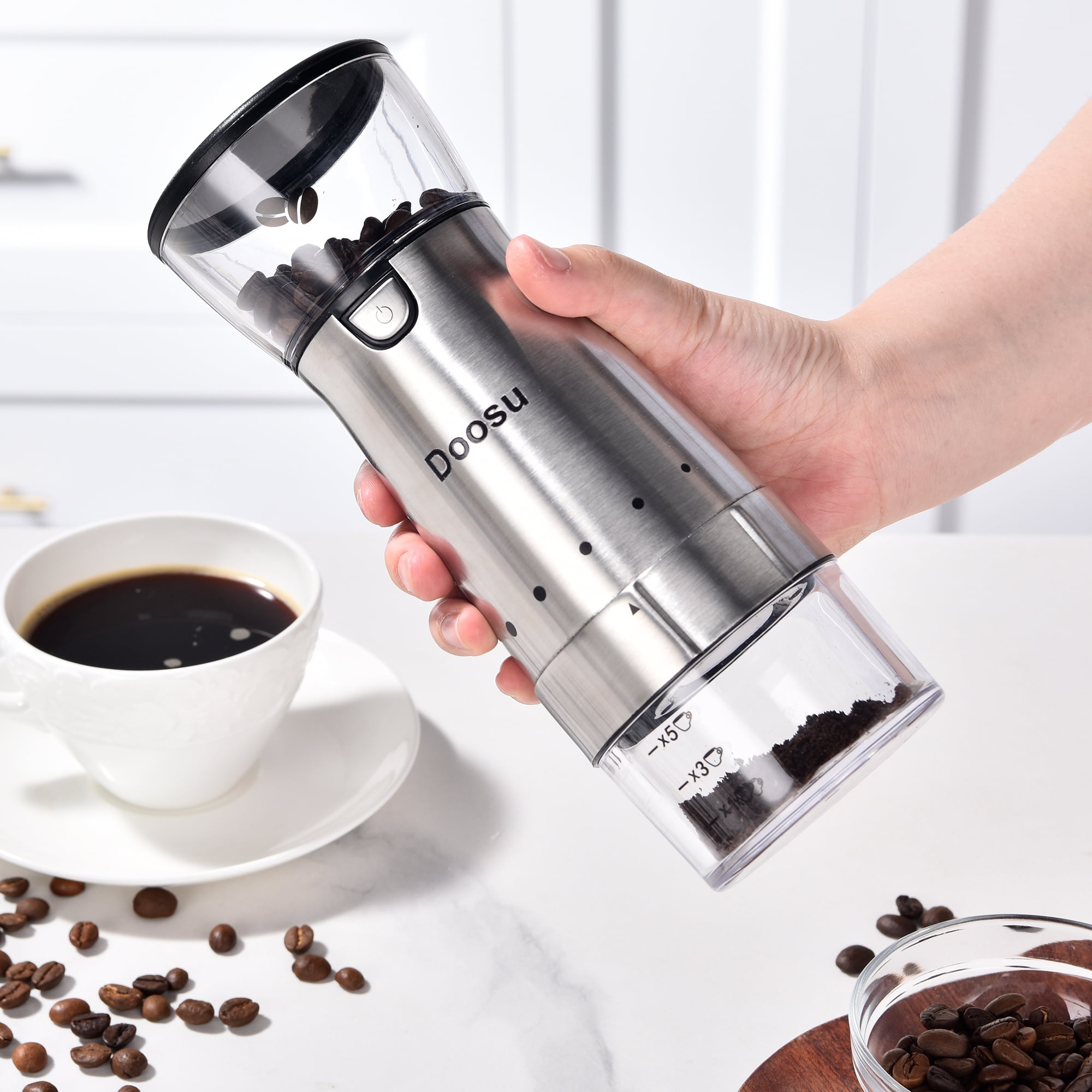 Doosu Stainless Steel Electric Coffee Grinder - Adjustable Settings, Easy to Clean, Compact Design
