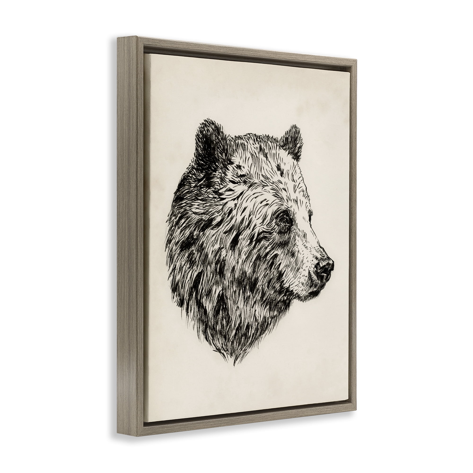 Stupell Industries Rustic Bear Drawing Animals & Insects Drawing Brown Floater Framed Canvas Art Print Wall Art, 17 x 21