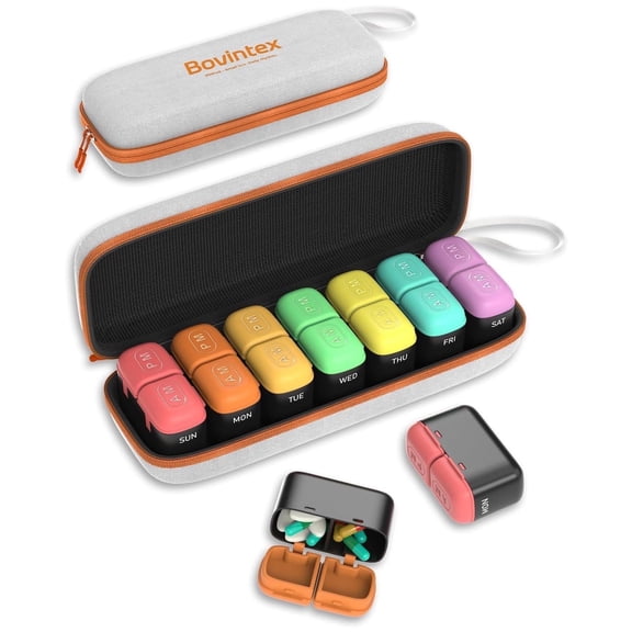 Weekly Pill Organizer 2 Times a Day, 7 Day Travel Medicine Pill Organizer with Moisture-Proof Silicone Lid, Large AM PM Daily Pill Bottle for Vitamins & Supplements, Pocket-Size Pill Box(Rainbow)