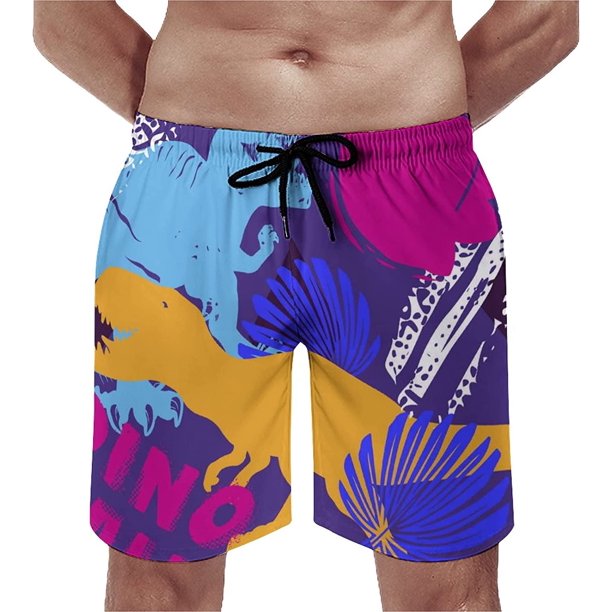 Men's ColorfulDinosaurDinoPalmLeaf Swim Trunks Quick Dry Bathing