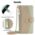 thumbnail image 5 of Wallet Phone Case for iPhone 16, Zipper Pocket and Card Slots Stand Feature Ring Holder Back Cover with Metal Crossbody Shoulder Strap Stylish Case for iPhone 16, Green, 5 of 9