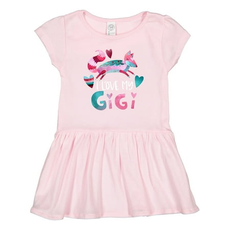

Inktastic I Love My Gigi Pink and Blue Fox with Hearts Gift Toddler Girl Dress