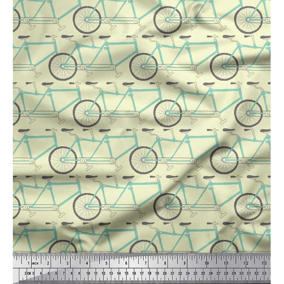 Soimoi Georgette Viscose Fabric Bicycle Transport Print Fabric by The Yard 42 Inch Wide