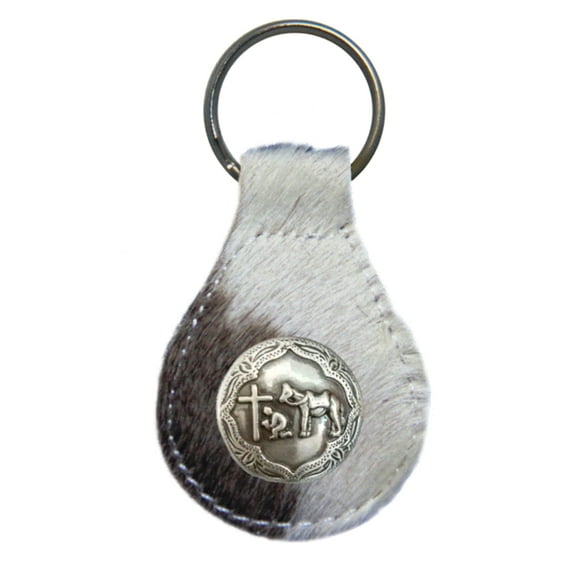 Old Silver Cowboy Church Praying Cowboy leather key fob or keychain Hair