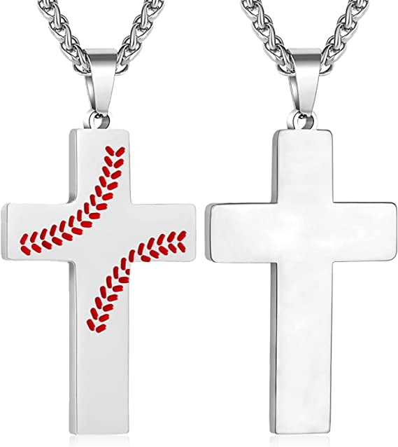 Baseball Cross Necklace for Men Boys Stainless Steel Cross Pendant