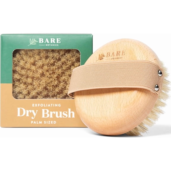 Dry Body Brush for Lymphatic Drainage - Improve Circulation w/Gentle Exfoliation Soft Skin Ergonomically Designed w/Elastic Strap but Firm Natural Boar Bristles