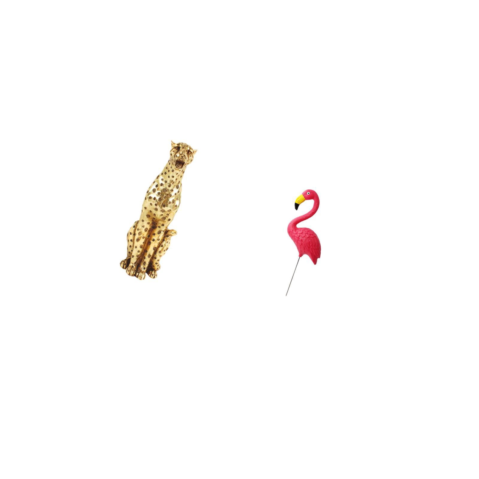 CoudarTitie Golden Flamingo Cheetah Sculpture Decorative Tabletop Centerpiece Animal Figurine for Office Home Decor and Fairy Garden Yard Art Ornament