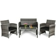 thumbnail image 2 of Patiojoy 4-Piece Outdoor Patio Furniture Set Rattan Wicker Conversation Sofa Set Black, 2 of 7
