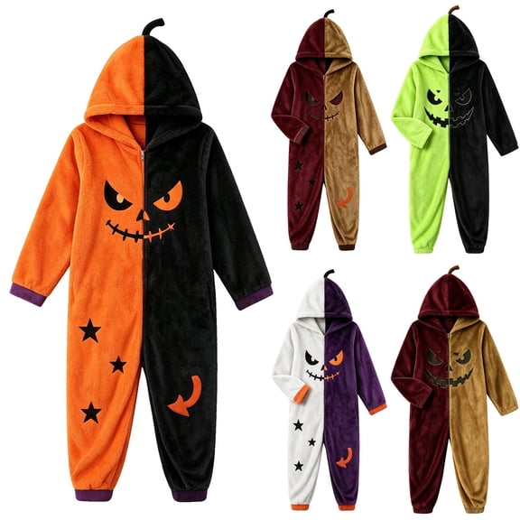 White Halloween Pumpkin Onesie Pajamas Polyester Halloween Cute Pumpkin Onesie Pajamas for Women Men Funny Party Cosplay Costume Family Hooded Plush Cozy Warm Sleepwear S