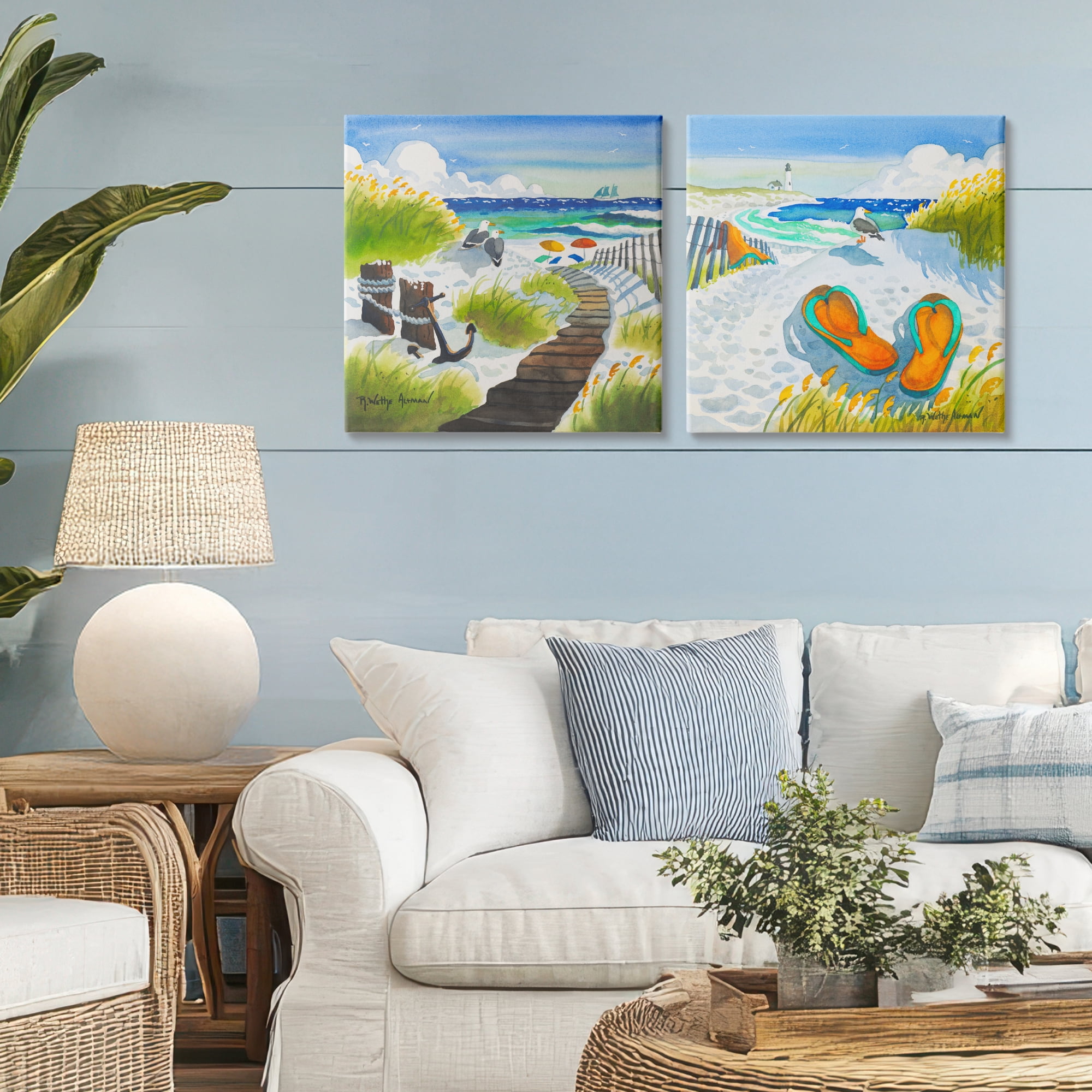 Stupell Industries Boardwalk Through Beach Scenery 2 Piece Canvas Wall Art Set, design by Robin Altman