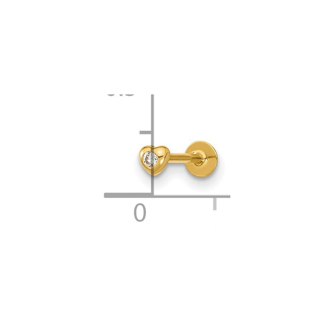 14k Gold 18 Gauge Cubic Zirconia Love Heart Pendant Necklace Labret Face Body Jewelry 11.92x3.81mm Wide Body Piercing St