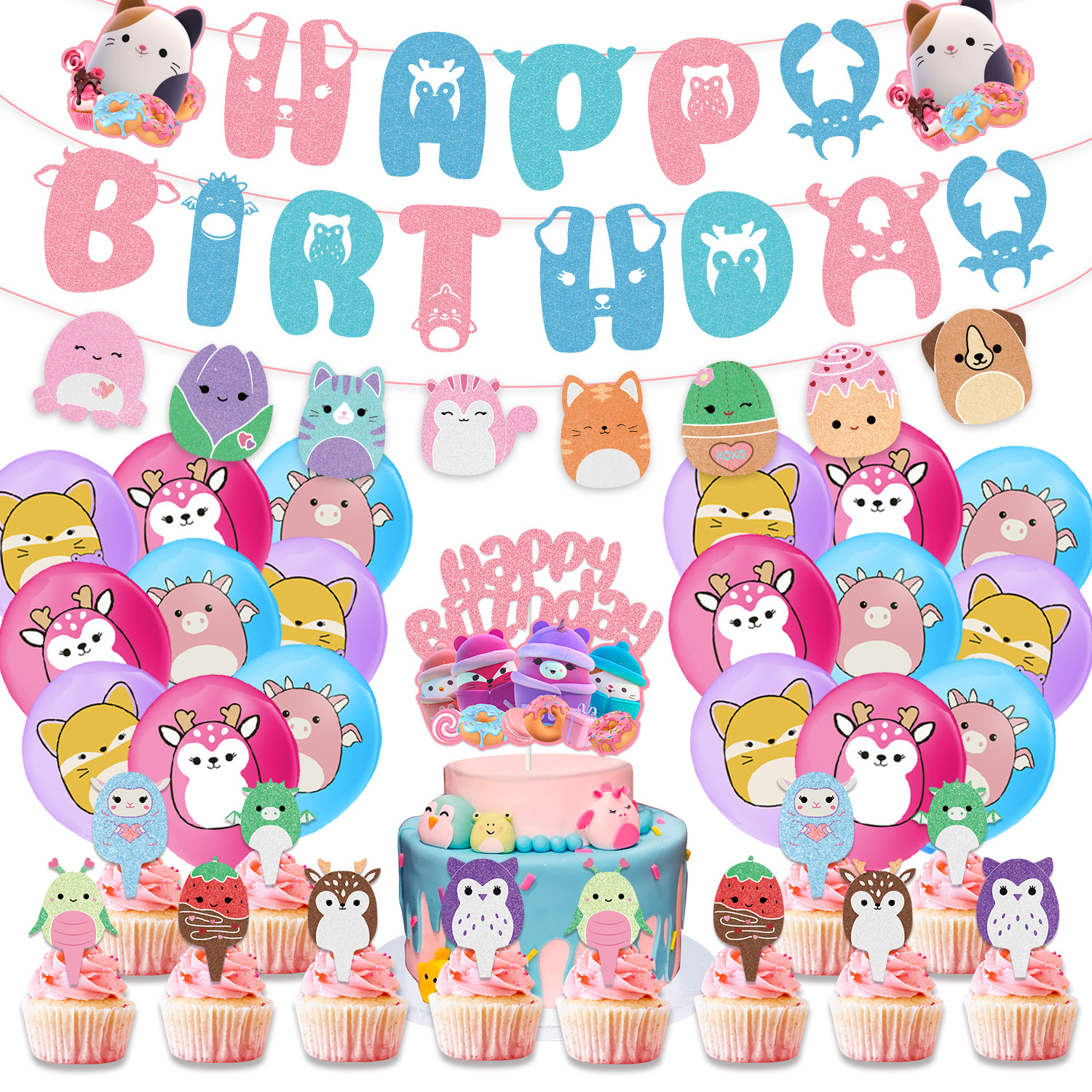 54 Pcs Squish Plush Party Decorations Cartoon Theme Birthday Party 54 Pcs Squish Plush Party Decorations Cartoon Theme Birthday Party
