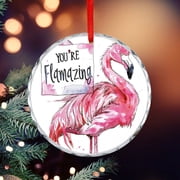 Glass Ornament Modern You Are Flamazing Beauty Pink Flamingo Crystal Glass Christmas Decor with Holiday Design Summer Tropical Birds Xmas Decor Indoor Home Holiday Party Gifts