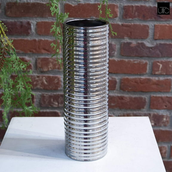 Caldrin Chrome Ribbed Ceramic Vase