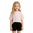 thumbnail image 2 of SGMVNU 2 Pack Girl's Striped Shirt Drop Shoulder Short Sleeve Casual Loose Tee Baby Toddler Kids Summer Outfits, Size 2-3 Years, Light Pink & Light Green, 2 of 9