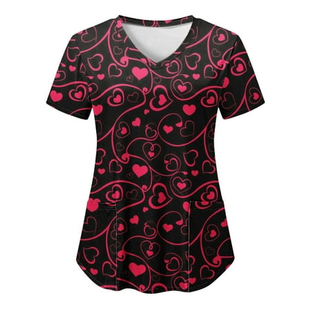 

TAIAOJING Scrubs for Women Print Short Sleeve V Neck Solid Shirts Blouse Tops With Pockets Top