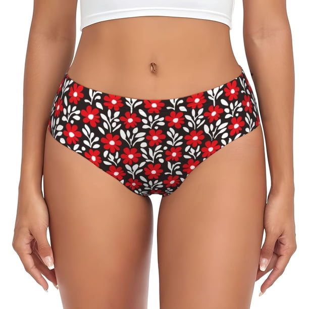 Fotbe Red Floral Calzones Estampados para Mujer – Ropa Interior de Algodón, Cómoda, Suave y Elástica-Large