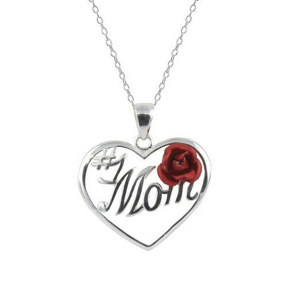 Brilliance Fine Jewelry Women's #1 Mom Heart Necklace in Sterling Silver