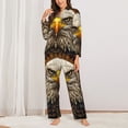 thumbnail image 2 of Gukieu Vintage Pattern Bald Eagle Print Women's Long Sleeve Pajama Set, Button Top Elastic Pocket Pajama Pants Two Piece Set Home Wear-Large, 2 of 7