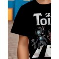 thumbnail image 2 of Camiseta negra con estampado de robot de dibujos animados para niño: suave y cómoda, de manga corta y cuello redondo, ideal para el verano con el diseño "SKI BIDI TOILET", ideal para jugar y disfrut, 2 of 4