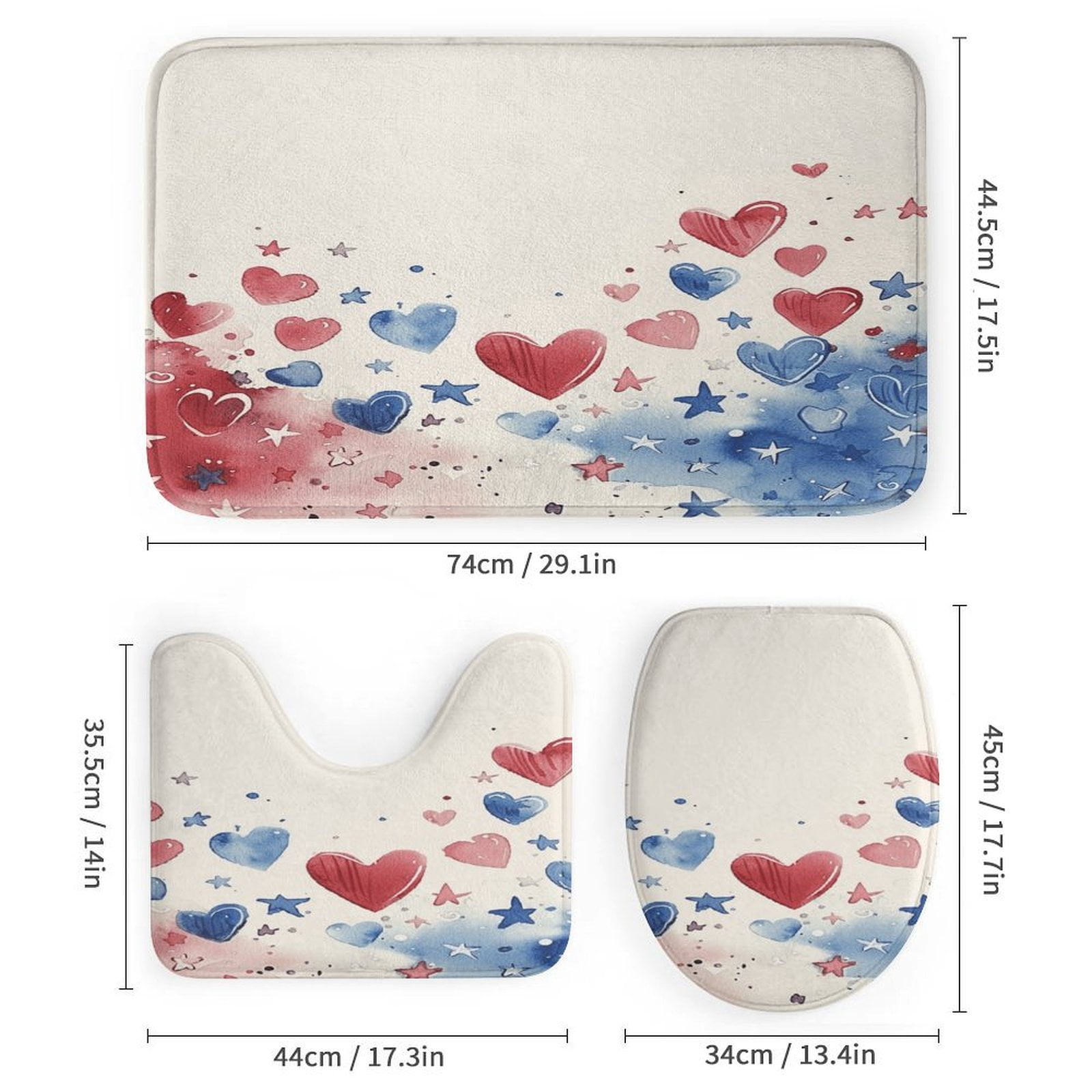 4th of July 4Pcs Shower Curtain Set Shower Curtain Set with Carpet Bath Mat