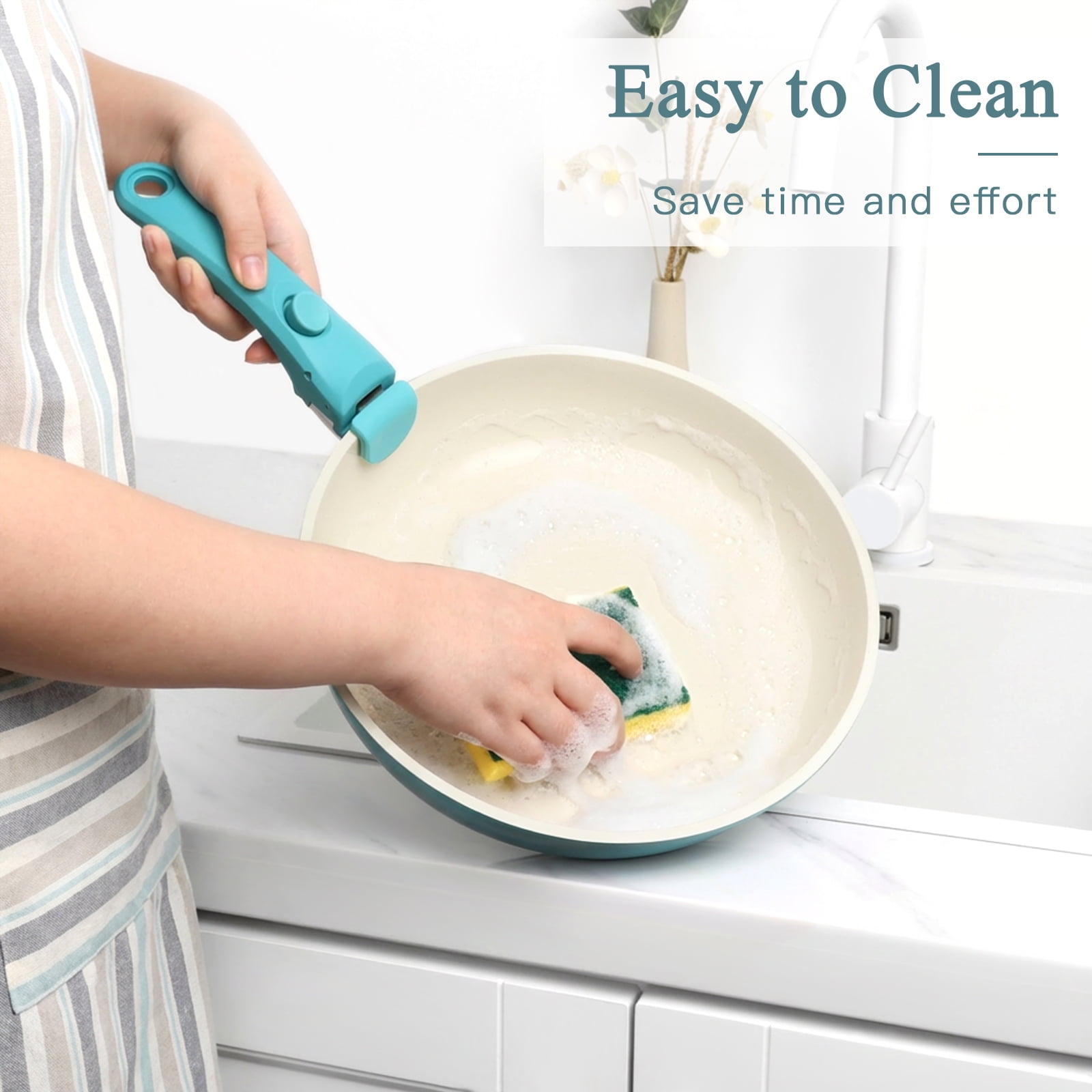 Gipp 5pcs Pots and Pans Set Non Stick,Ceramic Cookware Sets with Removable Handle, Oven & Dishwasher Safe,Induction Cookware,Kitchen Cooking set,Blue