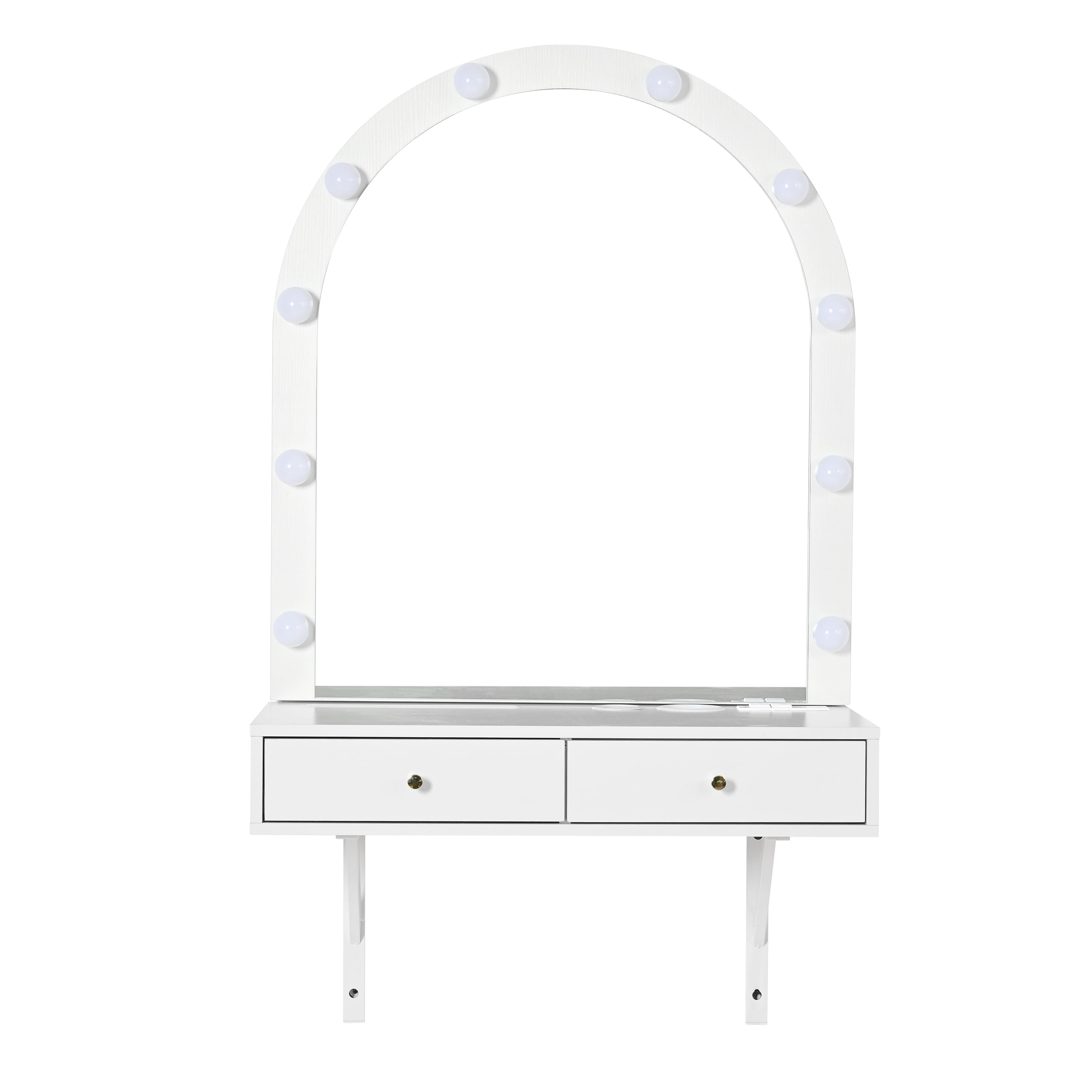 Euroco Wall-Mounted Makeup Vanity Desk with Lighted Mirror, Charging Port & Storage Drawers – Floating Design for Small Spaces