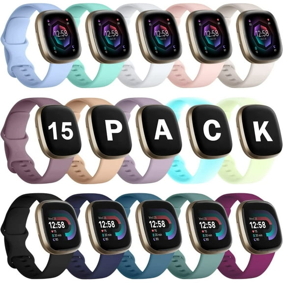 Tianle 15 Pack Compatible with Fitbit Versa 3 / Sense Soft Replacement Wristband for Women, Halloween Nightglow Sport Watch Strap for Women Men Small 15 Pack