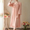 thumbnail image 2 of Defitshape Women's Cotton Victorian Nightgown Vintage Sleep Dress Long Sleeve Pleated Lace Princess Elegant Nightwear Mid-length Ruffle Crew Neck Pink Large, 2 of 5