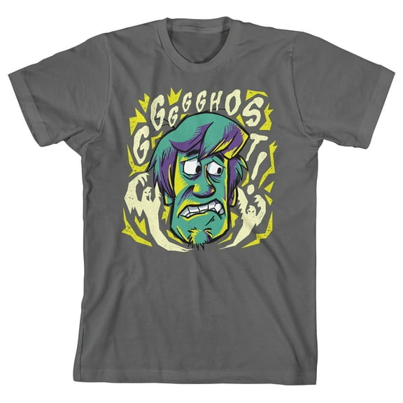 Scooby Doo Scared Shaggy with Ghosts Youth Charcoal Graphic Tee-Large