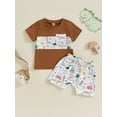 thumbnail image 2 of FEORJGP Little Boys Summer 2Pcs Casual Outfits 6M 12M 18M 2T 3T 4T Toddler Baby Round Neck T-Shirts Dinosaur Print Shirts Short Sleeve Tops and Elastiomfy Daily Clothes Set for Holiday Beach, 2 of 8