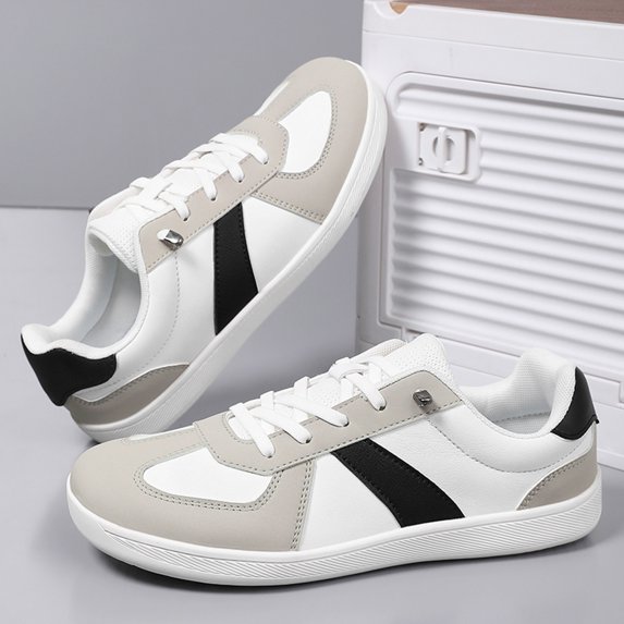 Unisex Low-Top Leather Sneakers for Men Women Versatile Casual Shoes Retro Athletic Training Shoes Thin Sole Non-Slip Stylish Basic Sneaker for All-Day Wear