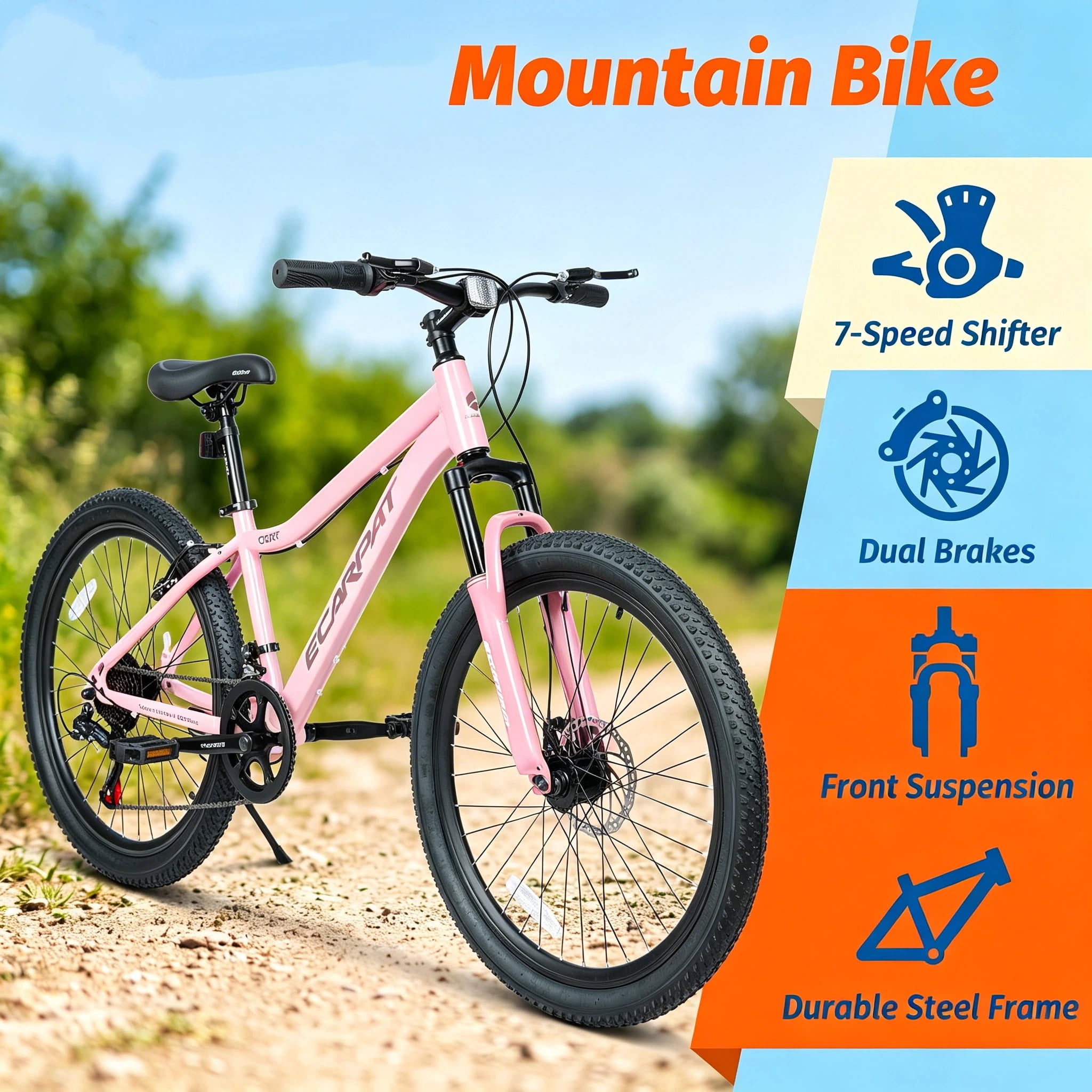 Ambifirner Mountain Bike 24 Inch For Women : Dual Disc Brakes 7 Speed Mountain Bike, Front Suspension ,Comfort Saddle