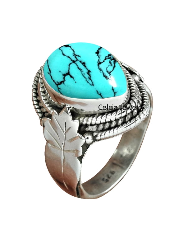 Natural Turquoise Beautiful Gemstone Ring, Solid 925 Sterling Silver Statement Band Ring, Unique December Birthstone Ring, Wedding Gifts For Women