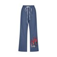 thumbnail image 4 of SELONE Navy Womens Capri Pants with Pockets Work Mid Waist Plus Size Lounge Pants Elastic Waist Trouser Loose Casual Beach Pants Drawstring Flowers Straight Lightweight S Breathable Summer Clothes, 4 of 4