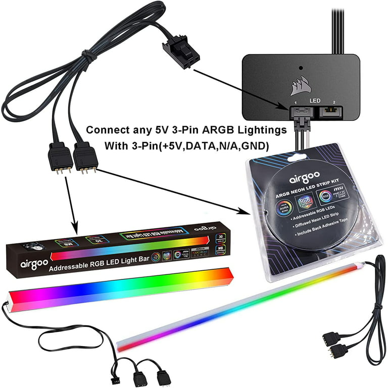 airgoo 3pin Adapter Cable for Corsair Lighting Node Pro Corsair Commander  Core XT Commander Pro, Connect to Any 3-Pin SM Connector (+5V,Data,GND)  ARGB