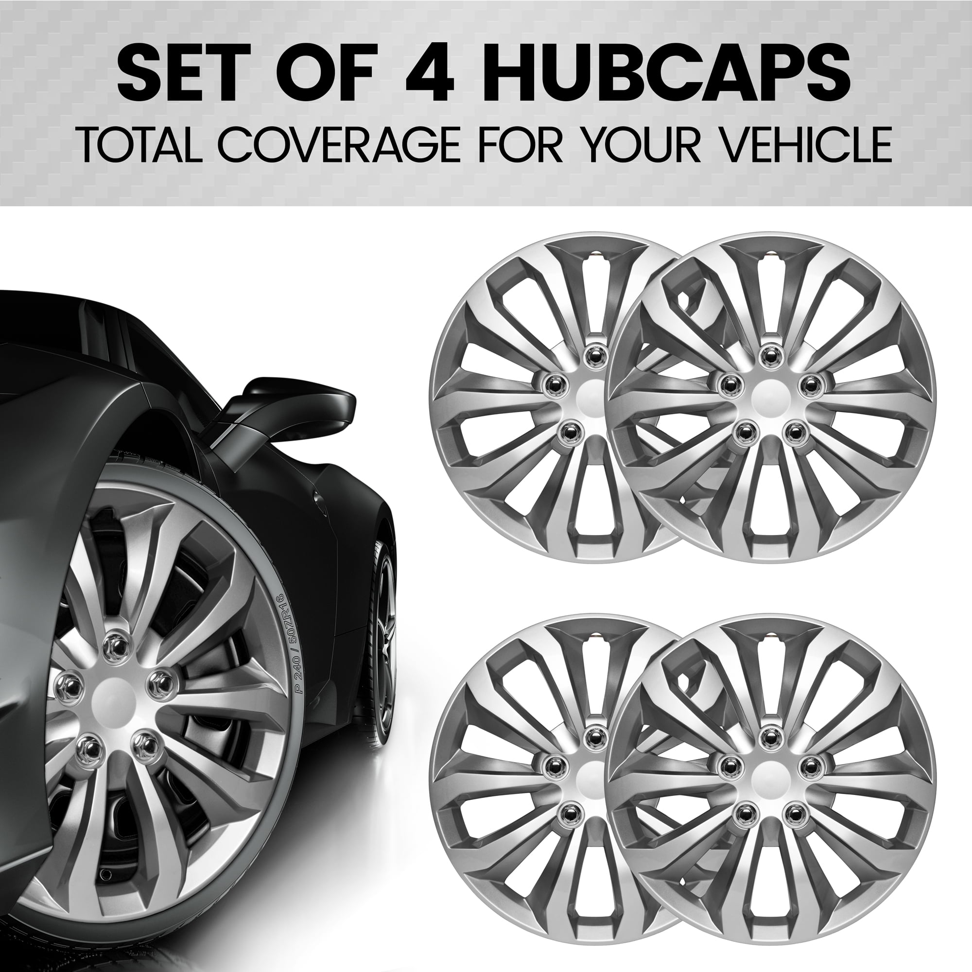 BDK Hubcaps Wheel Covers for Cars Premium Silver and GunMetal Hubcaps 16" Wheel Rim Cover Replacement Snap On Hubcaps for Toyota Camry Corolla Style Automotive (4-Pack)