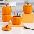 thumbnail image 4 of Qeeadeea Orange Pumpkin Ceramic Sugar Pot With Lid, Solid Sugar Bowl With Spoon, Porcelain Spice Jar, Kitchen Decoration -orange-pumpkin, 4 of 6