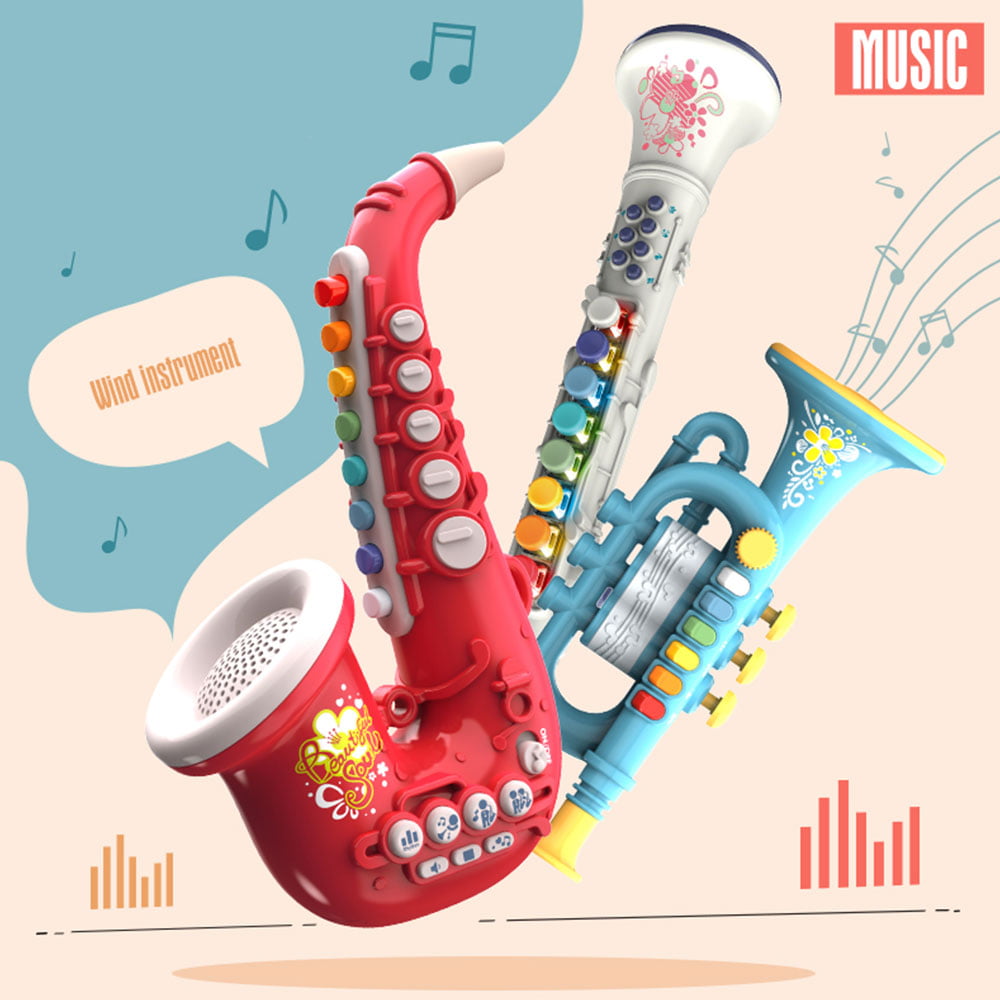 Kids Electric Musical Instrument Toy Cute Sax/Trumpet/Clarinet W/Light Toy Gift