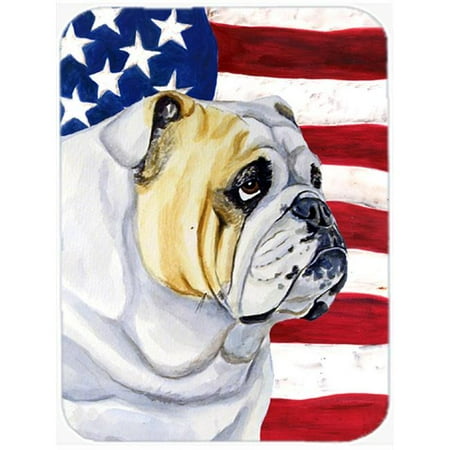 

USA American Flag with English Bulldog Glass Cutting Board - Large 15 H x 12 L in.