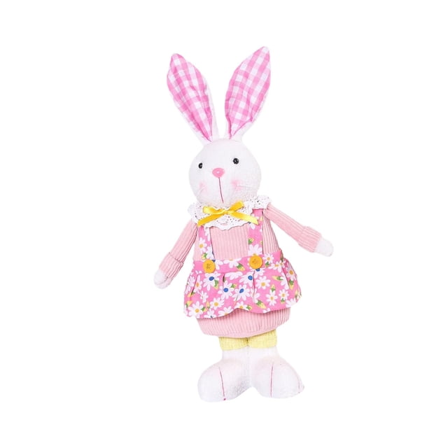 Lindo muñeco de conejo de Pascua de pie, juguete de peluche rústico decorativo en miniatura para Rosa