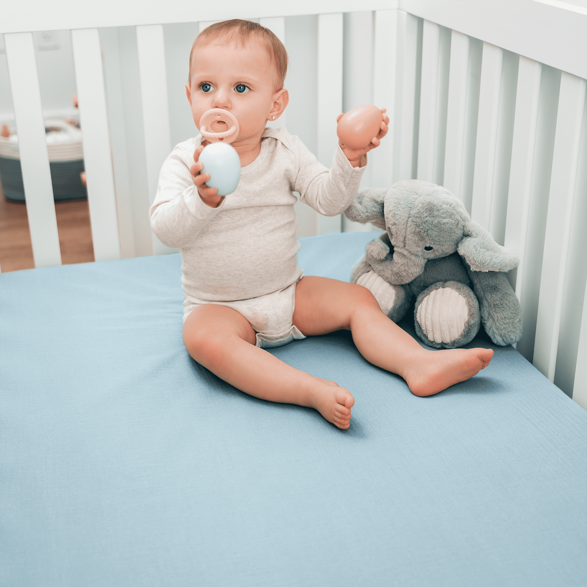 Comfy Cubs Muslin Crib Sheet, 100% Muslin Cotton Crib Sheets for Standard Crib Mattresses (Sky Blue)
