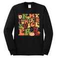 thumbnail image 2 of Wild Bobby In My Pumpkin Spice Era Groovy Letters Smiley Faces Thunderbolts Leaves Halloween Men Long Sleeve Shirt, Black, Large, 2 of 6