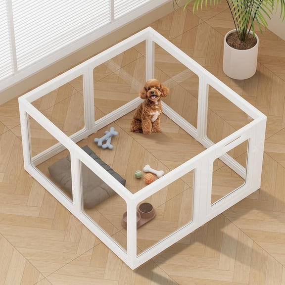 HooKung Clear Acrylic Plastic Dog Playpen with Door, 23.6"H Transparent DIY Puppy Cat Pet Play Pen, Modular Fence for Dog, Cat, Pig, Rabbit, Ferret, Easy Assemble Dog House Crate Kennel Whelping Cage