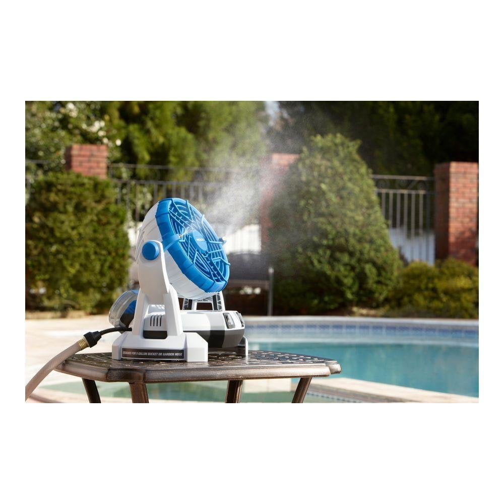 Renewed Arctic Cove MBF0181 18-Volt Bucket Top Misting Fan with 2 Speeds and Quiet Performance Pump Battery and Charger Included 