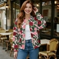 thumbnail image 2 of COEQINE Bomber Jacket for Women 2025 Lightweight Trendy Motorcycle Jackets Zip-Up Cropped Coats with Pockets, Varsity Shacket Coats Fall Winter Clothes, 3X-Large, Rose Leaf Floral, 2 of 7
