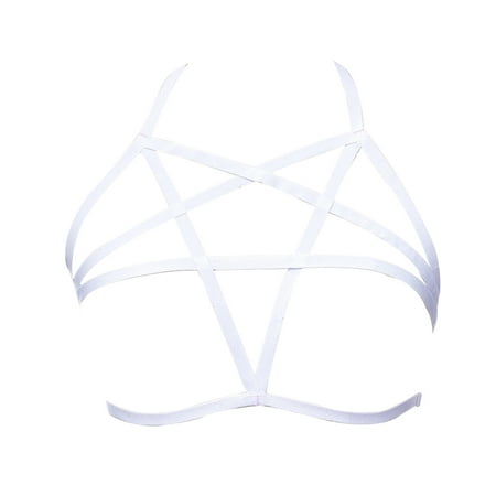 

1111Fourone Lingerie Elasticity Cupless Underwear Firmness Mysterious Cosplay Equipment Sweet Gift Unique Design Cage Bras for Women Girl White
